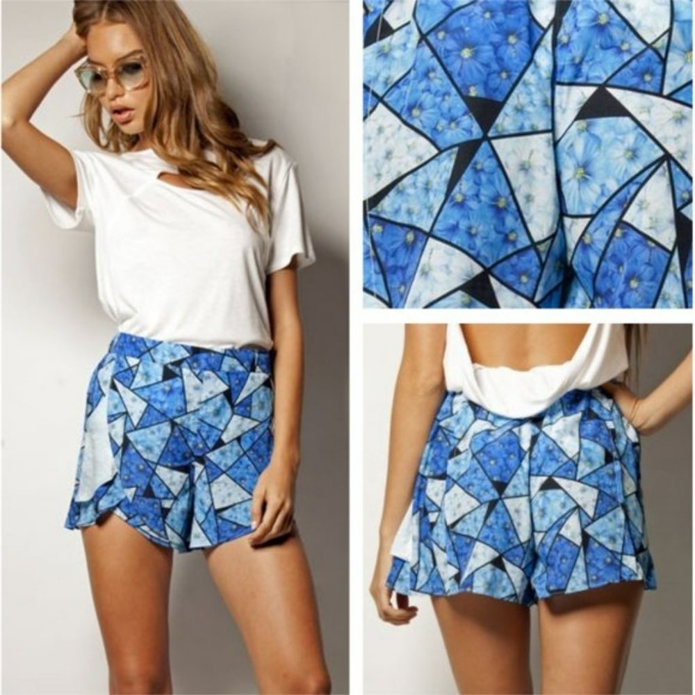 PREMONITION Aura Play High Waisted Blue Ruffle Dress Shorts